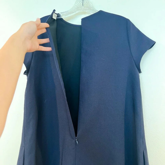 Frankie Shop Navy Short Sleeve Business Poplin Tulip Designer Classic Midi Dress - Picture 6 of 9